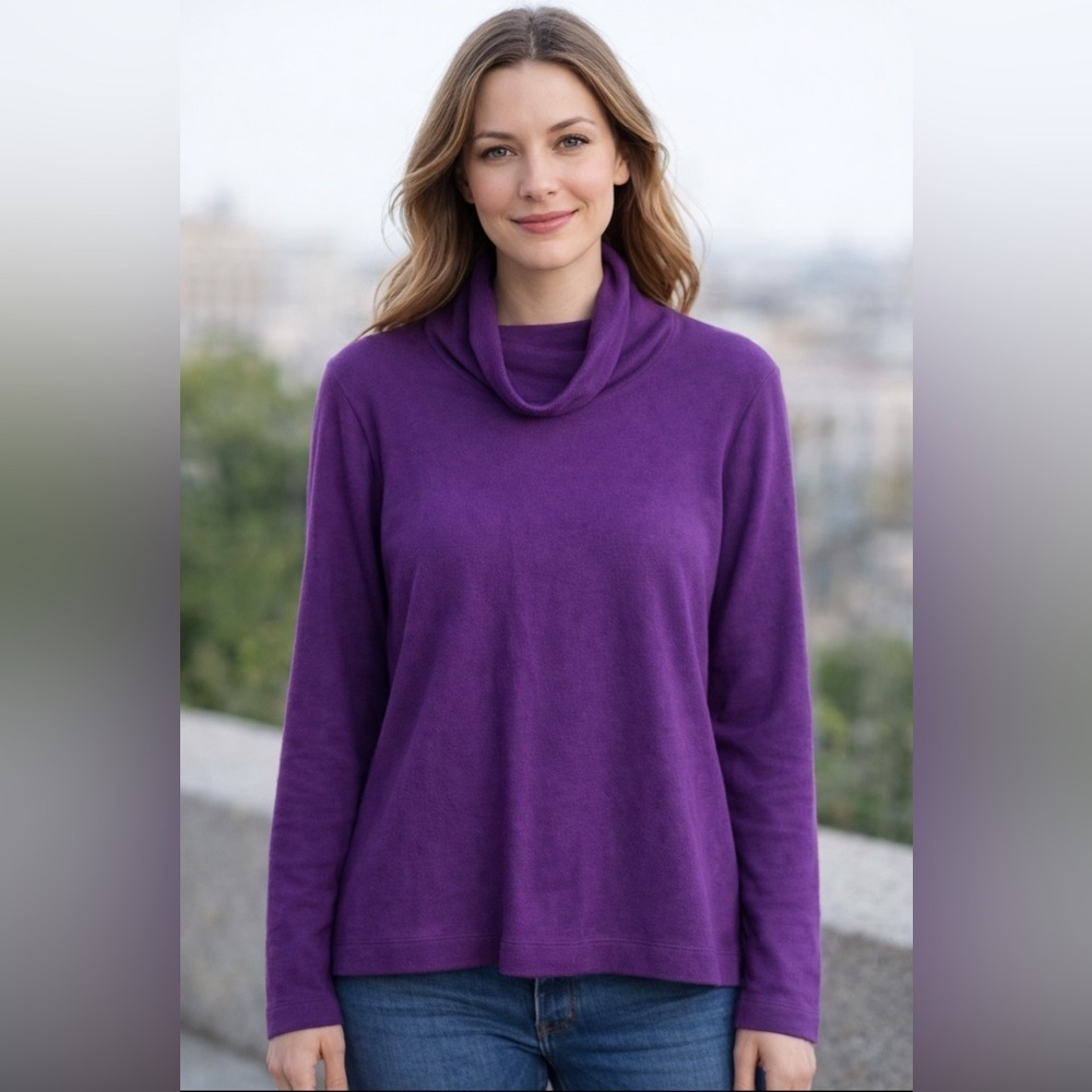 Uniqlo Women's Plum Purple Cowl Neck Fleece Top.    Size-Medium